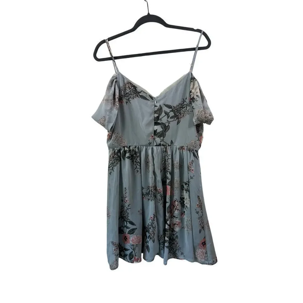 Lulus Womens Blue Floral Off the Shoulder Midi Dress Size XL